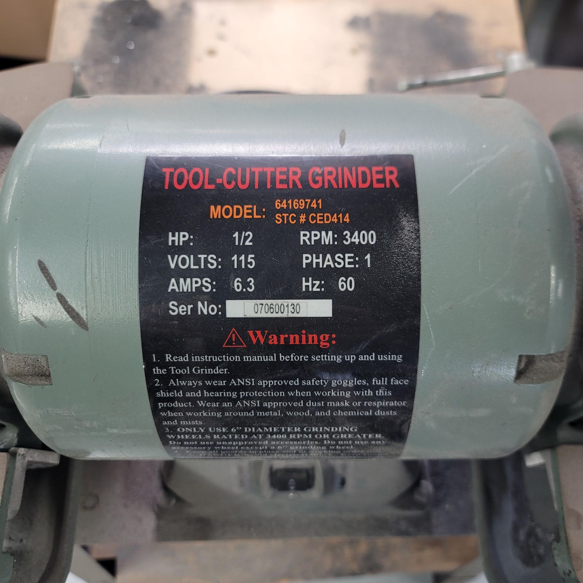 6" DOUBLE END TOOL-CUTTER GRINDER, 1/2 HP, 3400 RPM, ON STAND, UNBRANDED, 115V/SINGLE PHASE, S/N - Image 3 of 3