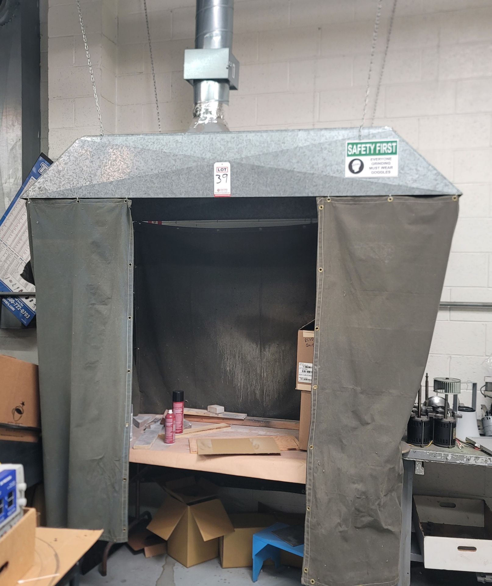 FUME HOOD, 7' X 3' GALVANIZED, W/ CURTAINS