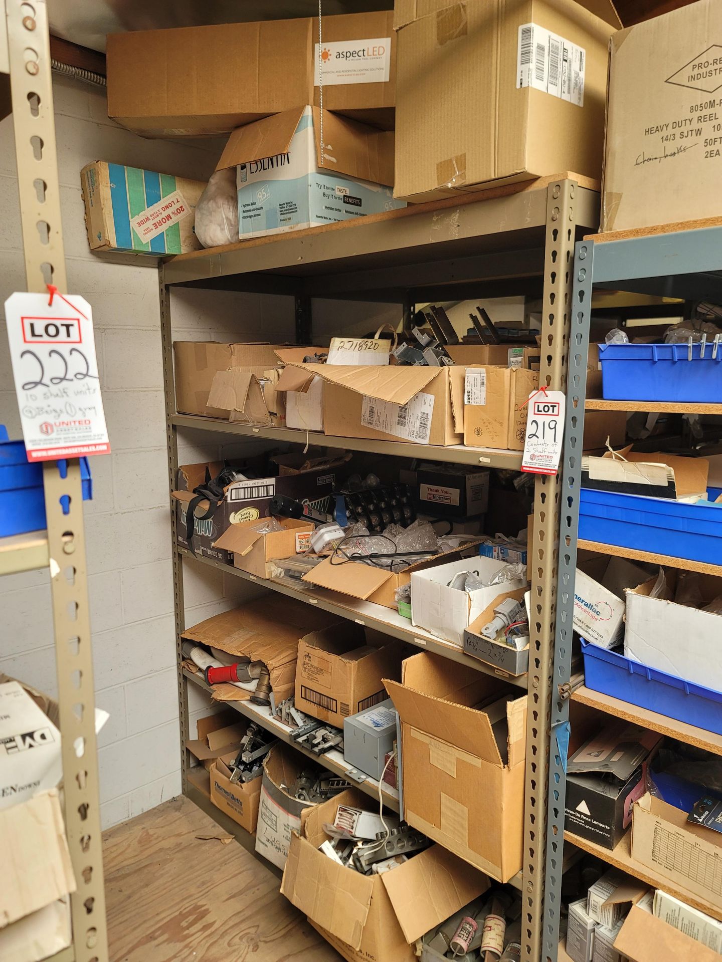 LOT - CONTENTS ONLY OF (2) 5' X 2' X 78" SHELF UNITS, TO INCLUDE: BREAKER & FUSE HARDWARE,