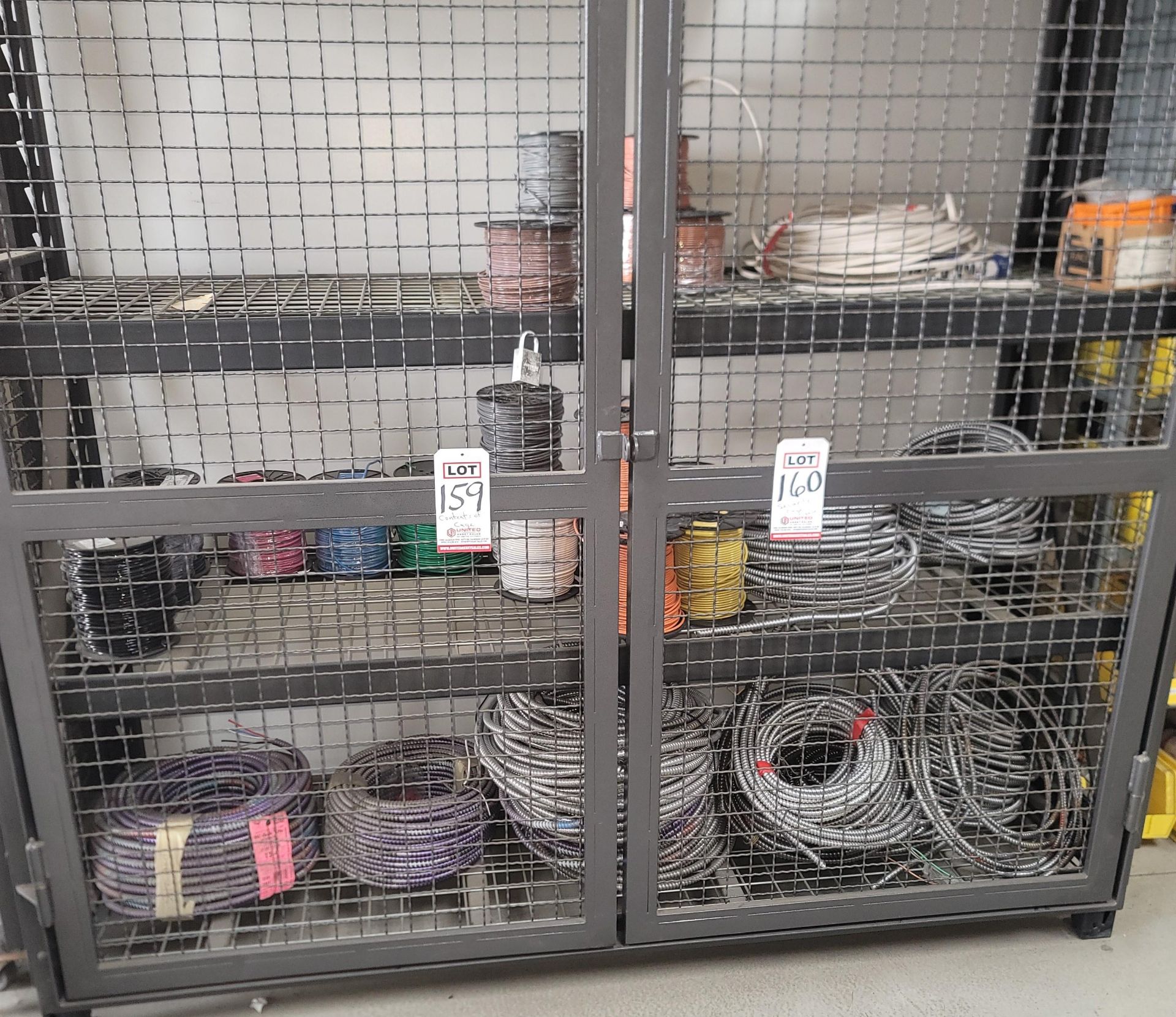 LOT - CONTENTS ONLY OF CAGE, TO INCLUDE: SPOOLS OF WIRE AND FLEX CONDUIT