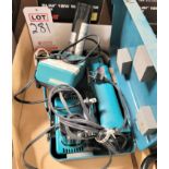 LOT - MAKITA 10MM RIGHT ANGLE DRILL, W/ (2) CHARGERS AND (3) MAKITA BATTERIES