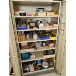LOT - CONTENTS ONLY OF 2-DOOR STORAGE CABINET, TO INCLUDE: PIG TAILS, VARIOUS TAPES AND MISC. SHOP