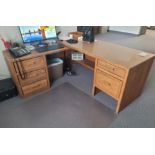 L-SHAPED OFFICE DESK, 66" X 62", CONTENTS NOT INCLUDED