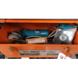 LOT - MAKITA 4" ANGLE GRINDER, NO DATA TAG, W/ CASE, (2) WIRE WHEELS, ABRASIVE WHEELS