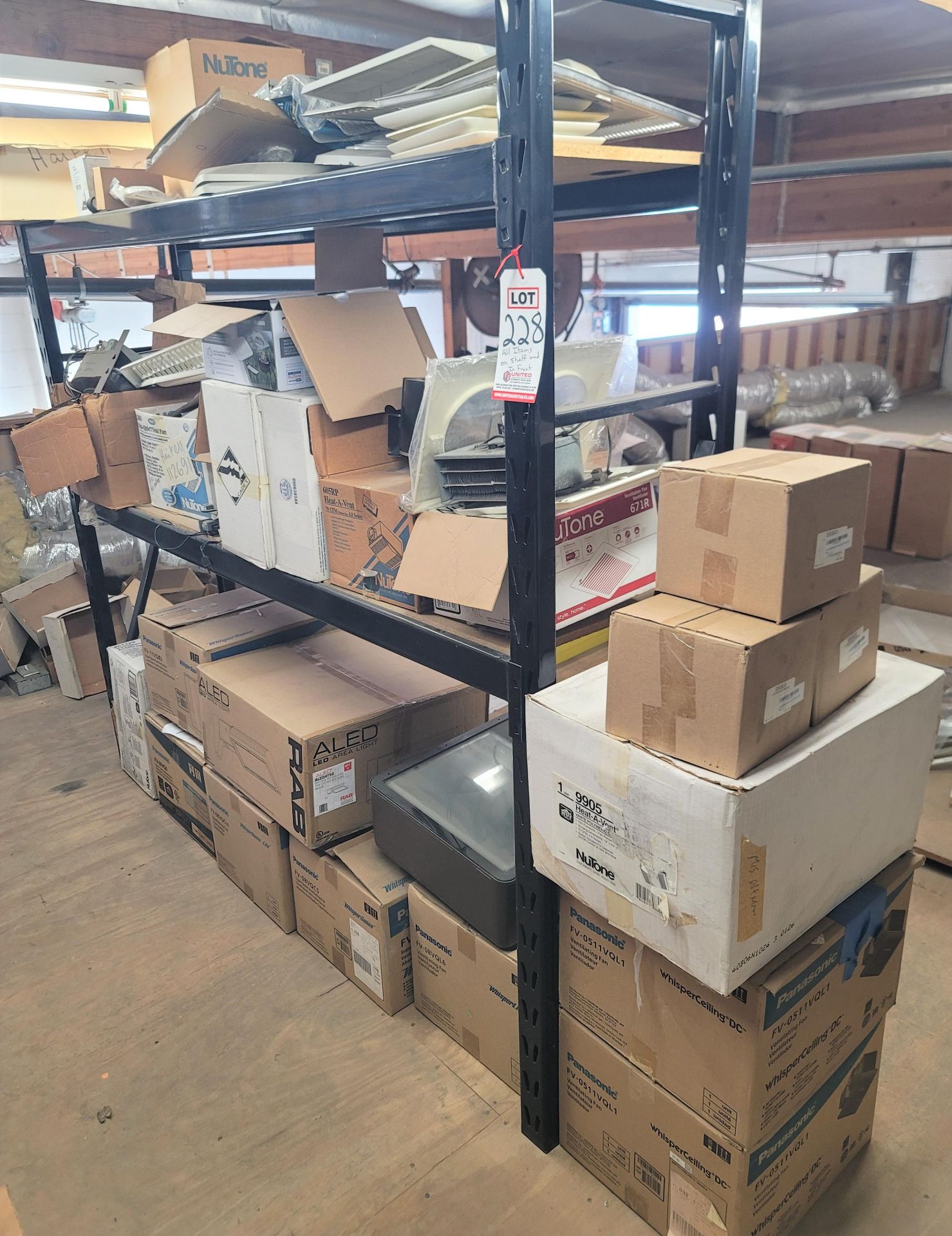 LOT - ALL ITEMS ON SHELF UNIT AND IN FRONT OF IT, TO INCLUDE: COMMERCIAL LIGHT FIXTURES, CEILING