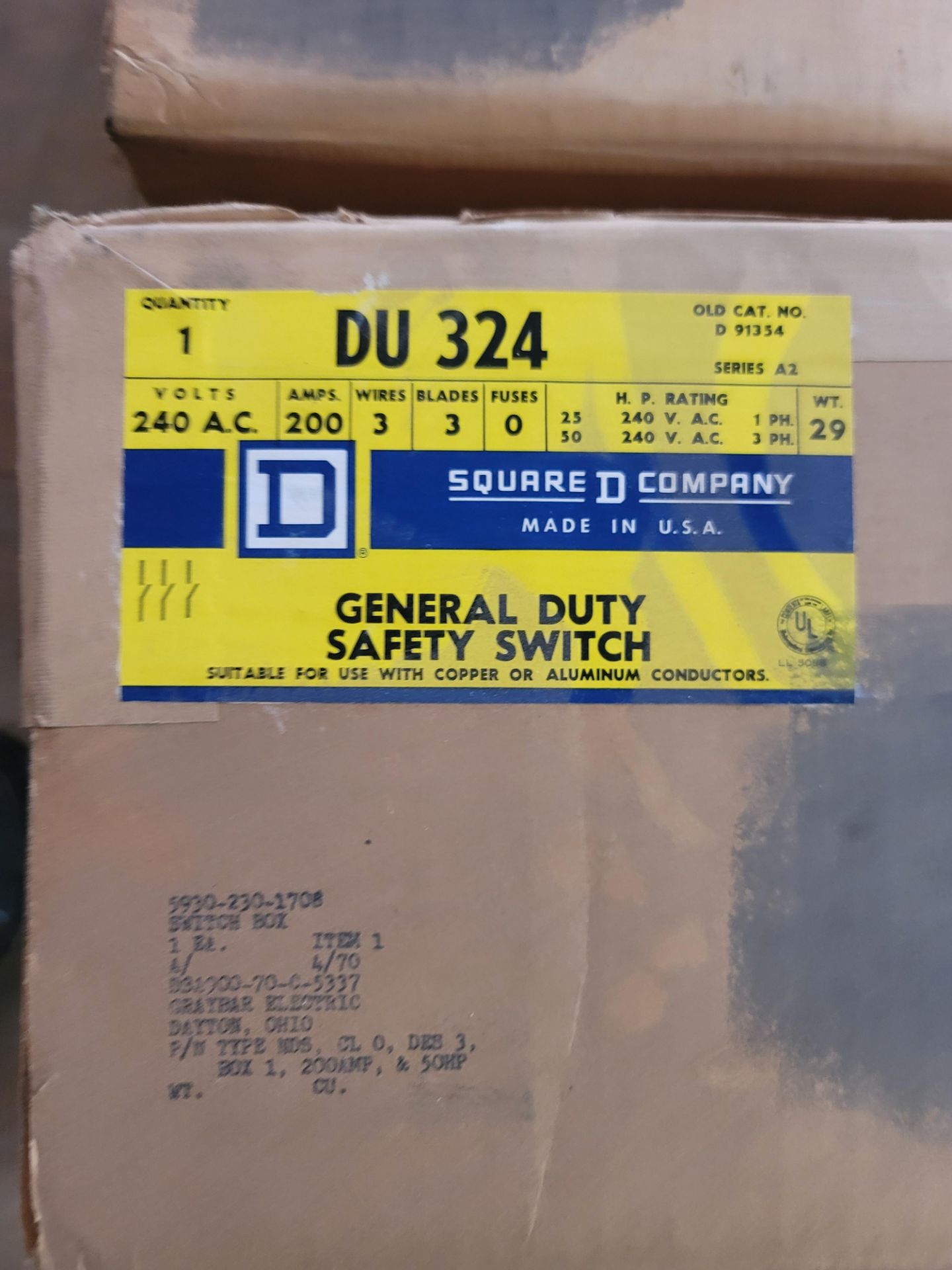 LOT - (4) SQUARE D GENERAL DUTY (DU 324) SAFETY SWITCHES, NEW IN BOX - Image 2 of 2