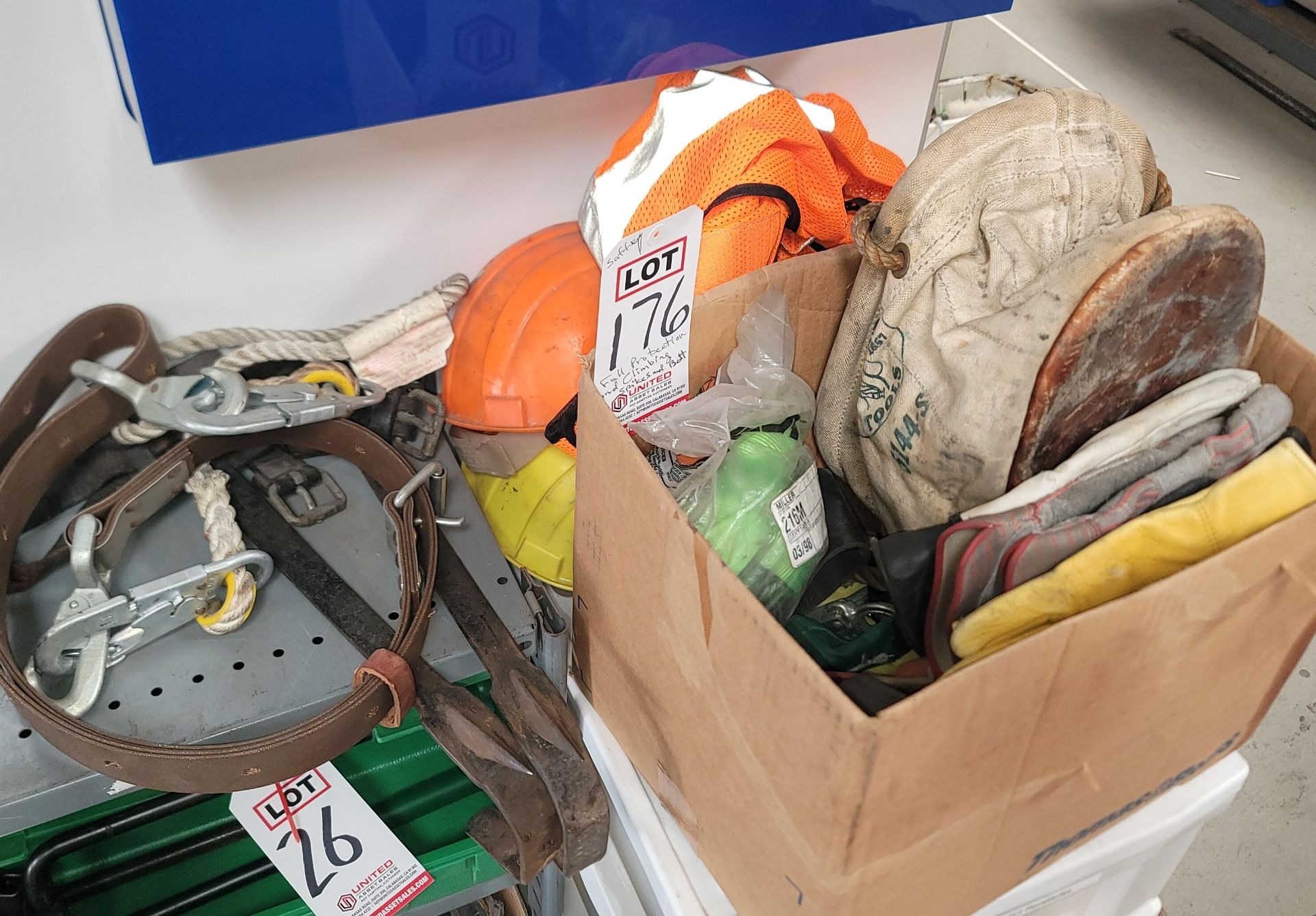 LOT - SAFETY EQUIPMENT: POLE CLIMBING GEAR, HARD HATS, HARNESS, ETC.