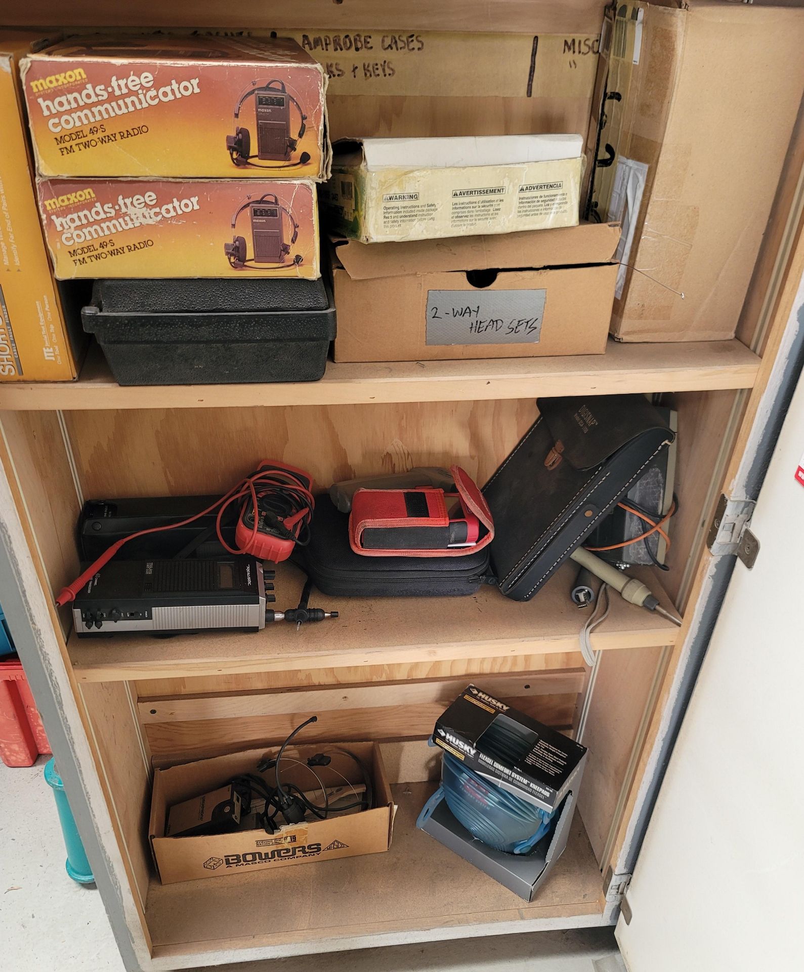 LOT - CONTENTS ONLY OF BOTTOM (3) SHELVES, TO INCLUDE: MISC. ELECTRICAL TEST EQUIPMENT, (2) 2-WAY