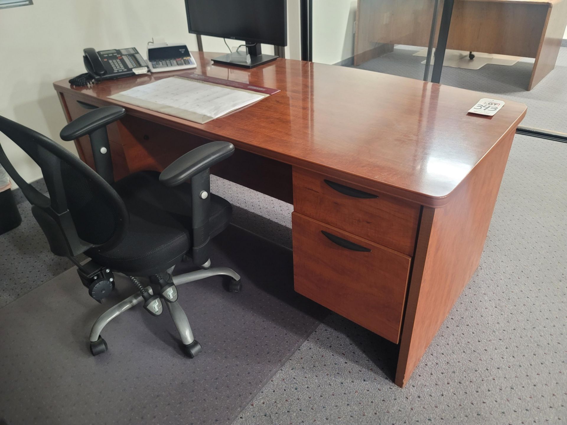 LOT - OFFICE DESK, 6' X 3', W/ CHAIR, CONTENTS NOT INCLUDED