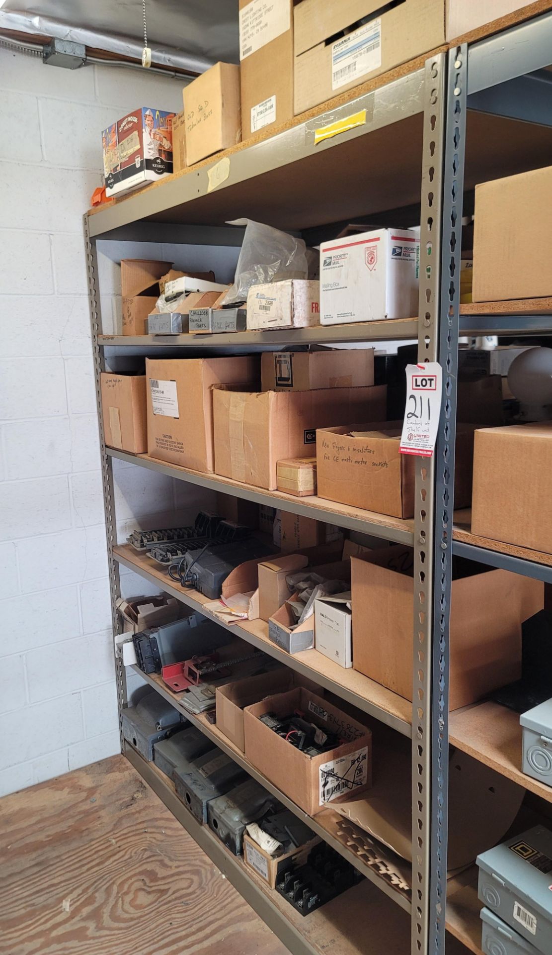 LOT - CONTENTS ONLY OF (1) 5' X 3' X 78" HT SHELF UNIT, TO INCLUDE: BREAKER & FUSE PANELS,