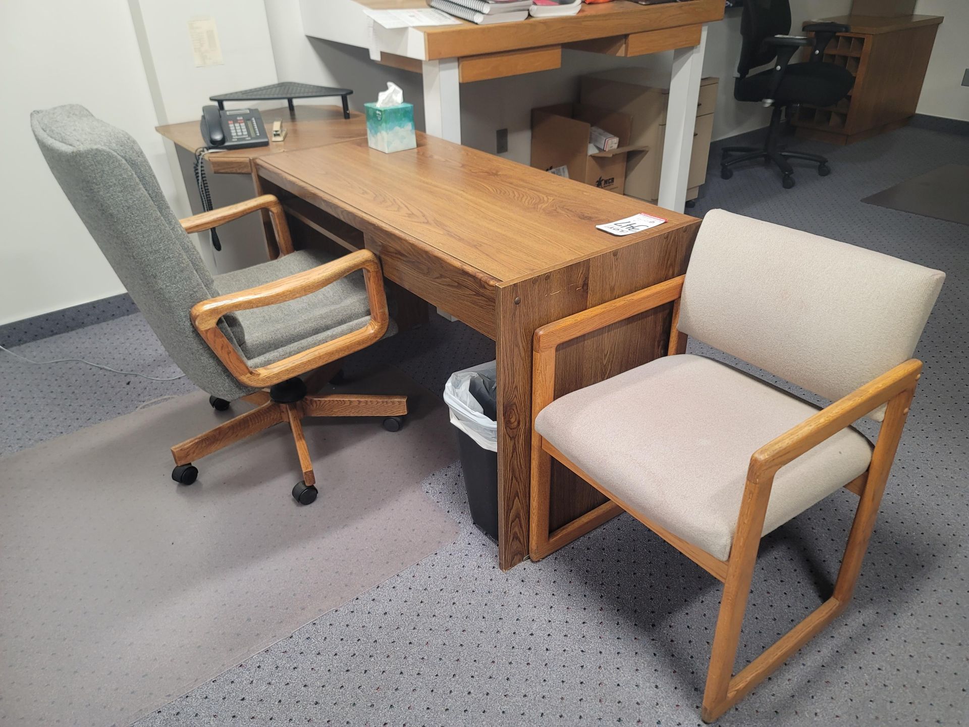 LOT - OFFICE DESK, 75" X 23", W/ CHAIR, CONTENTS NOT INCLUDED