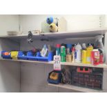 LOT - CONTENTS ONLY OF (3) SHELVES, TO INCLUDE: SPRAY LUBRICANTS AND VARIOUS SHOP ITEMS