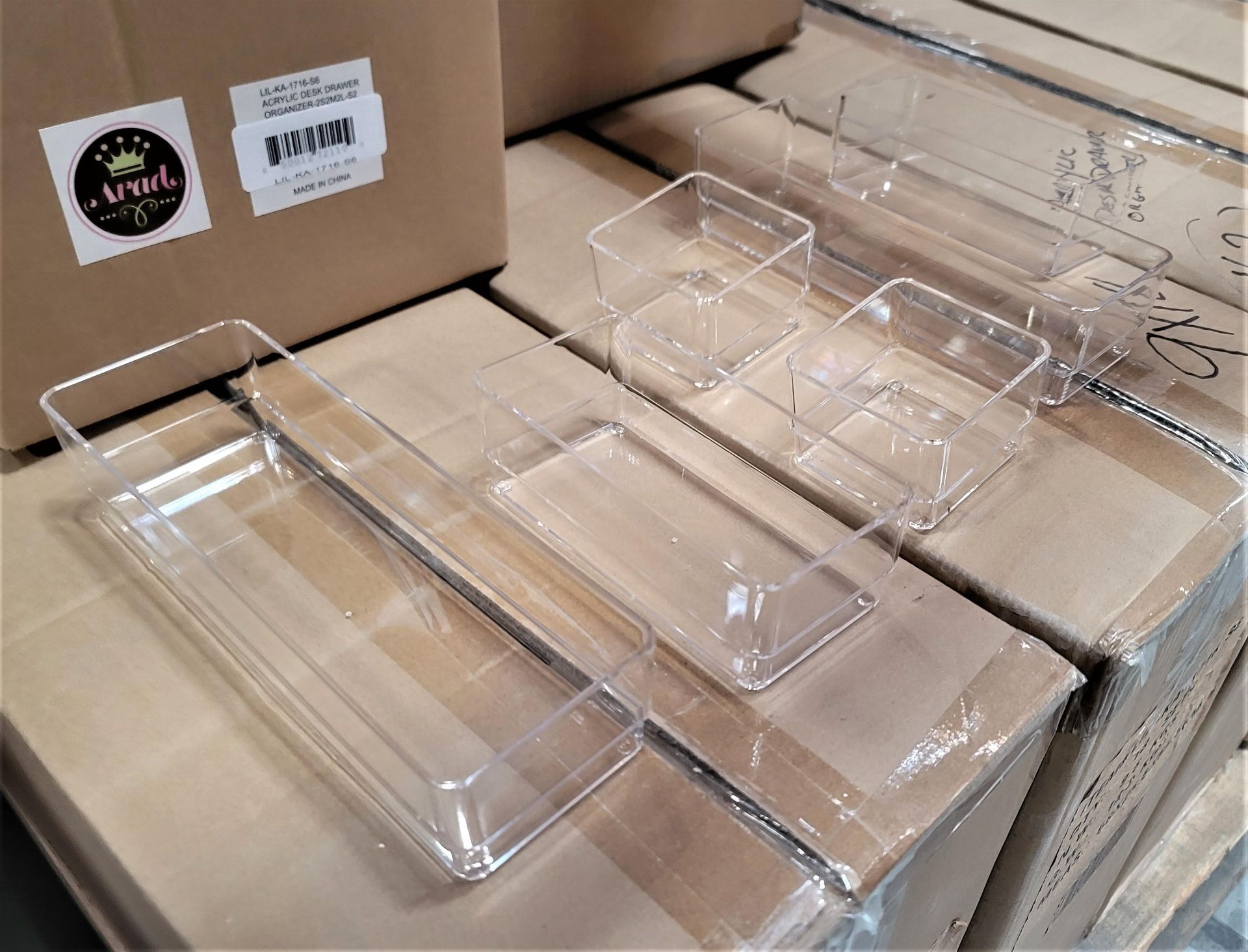 LOT - PALLET OF (162) 6-PC SET OF ACRYLIC DESK DRAWER ORGANIZER, (9 CASES/18 SETS PER CASE) - Image 2 of 5