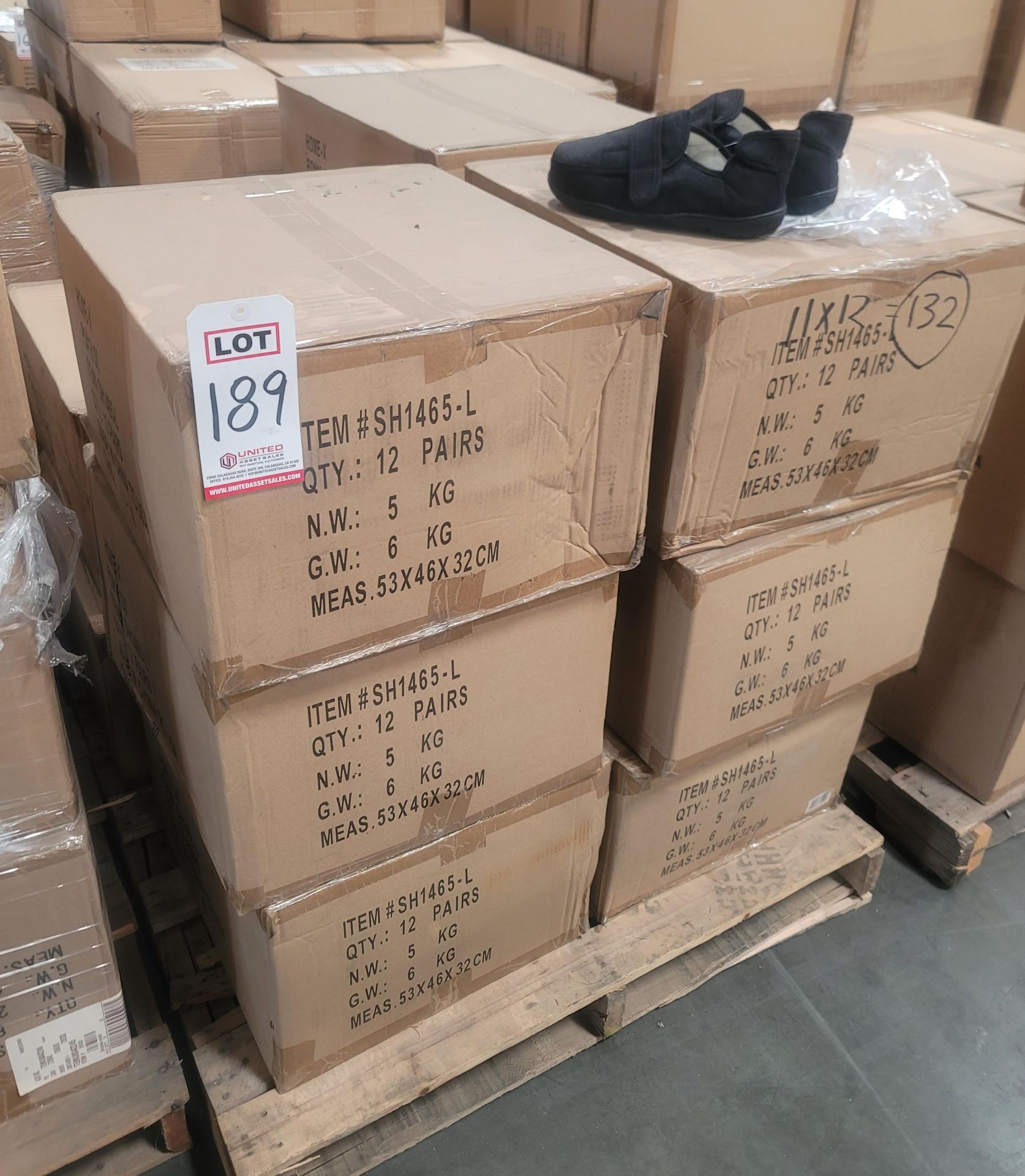 LOT - PALLET OF (132) PAIRS OF LARGE SLIPPERS W/ VELCRO ADJUSTMENT ON INSTEP AND HEEL, (11 CASES/ - Image 3 of 3