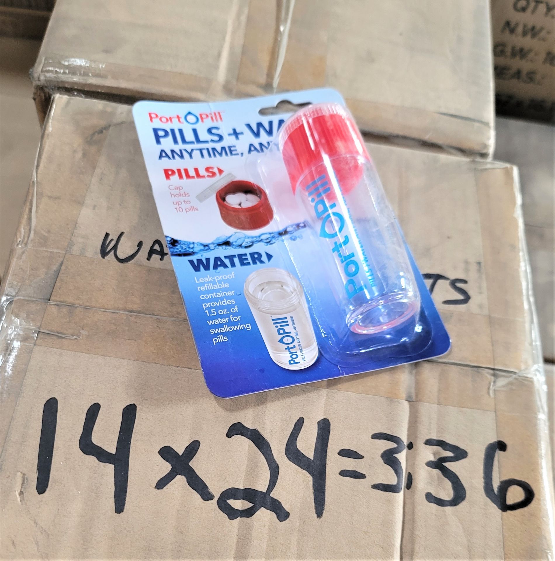 LOT - MIXED PALLET OF (336) PORT O PILL PILLS & WATER CONTAINER, (14 CASES/24 PER CASE); (192)