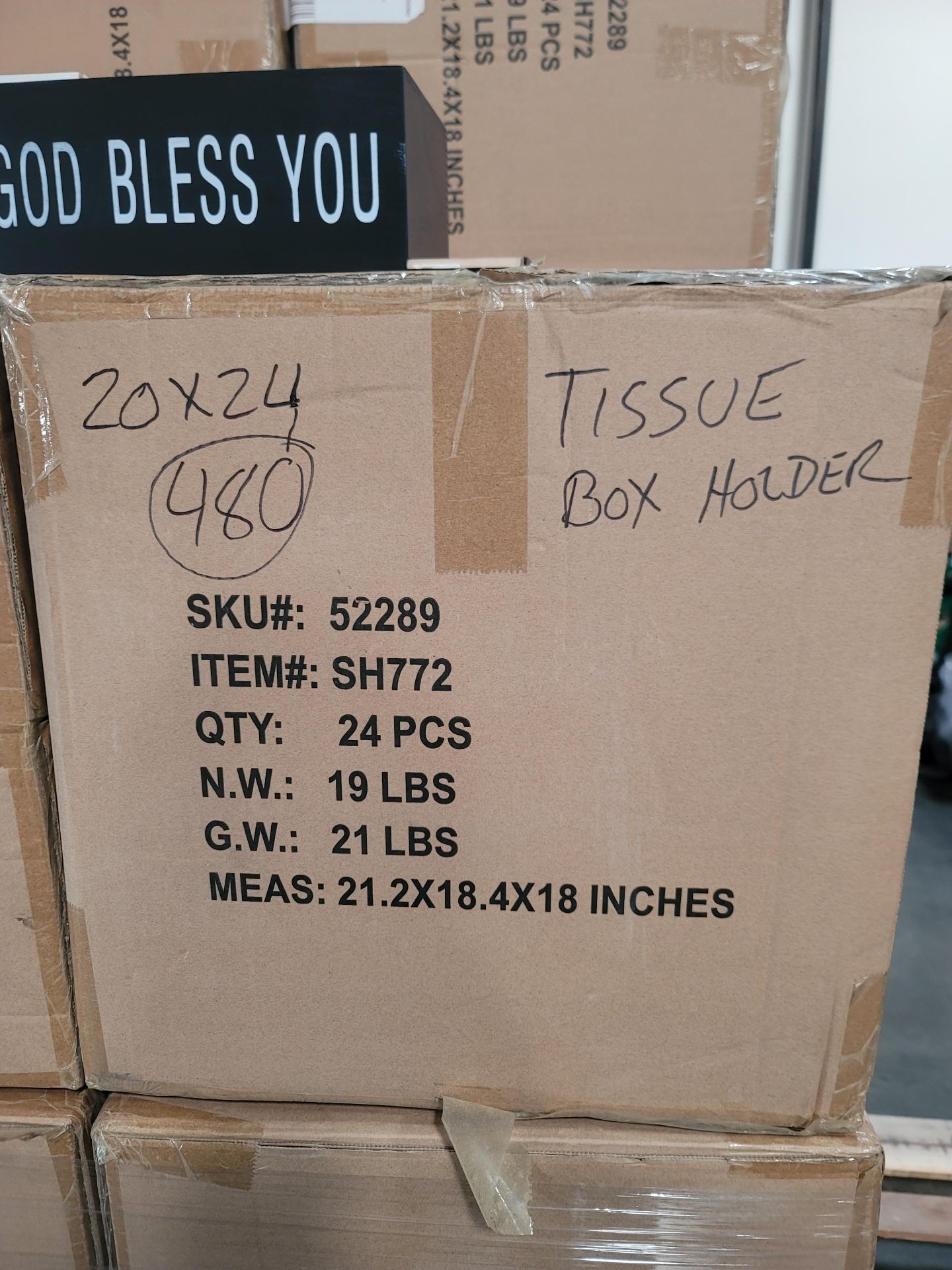 LOT - PALLET OF (480) "GOD BLESS YOU" TISSUE BOX HOLDER, (20 CASES/24 PER CASE) - Image 2 of 3