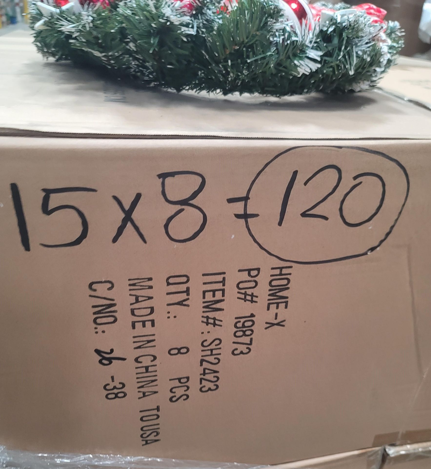 LOT - PALLET OF (120) 16" CHRISTMAS WREATH, (15 CASES/8 PER CASE) - Image 2 of 4