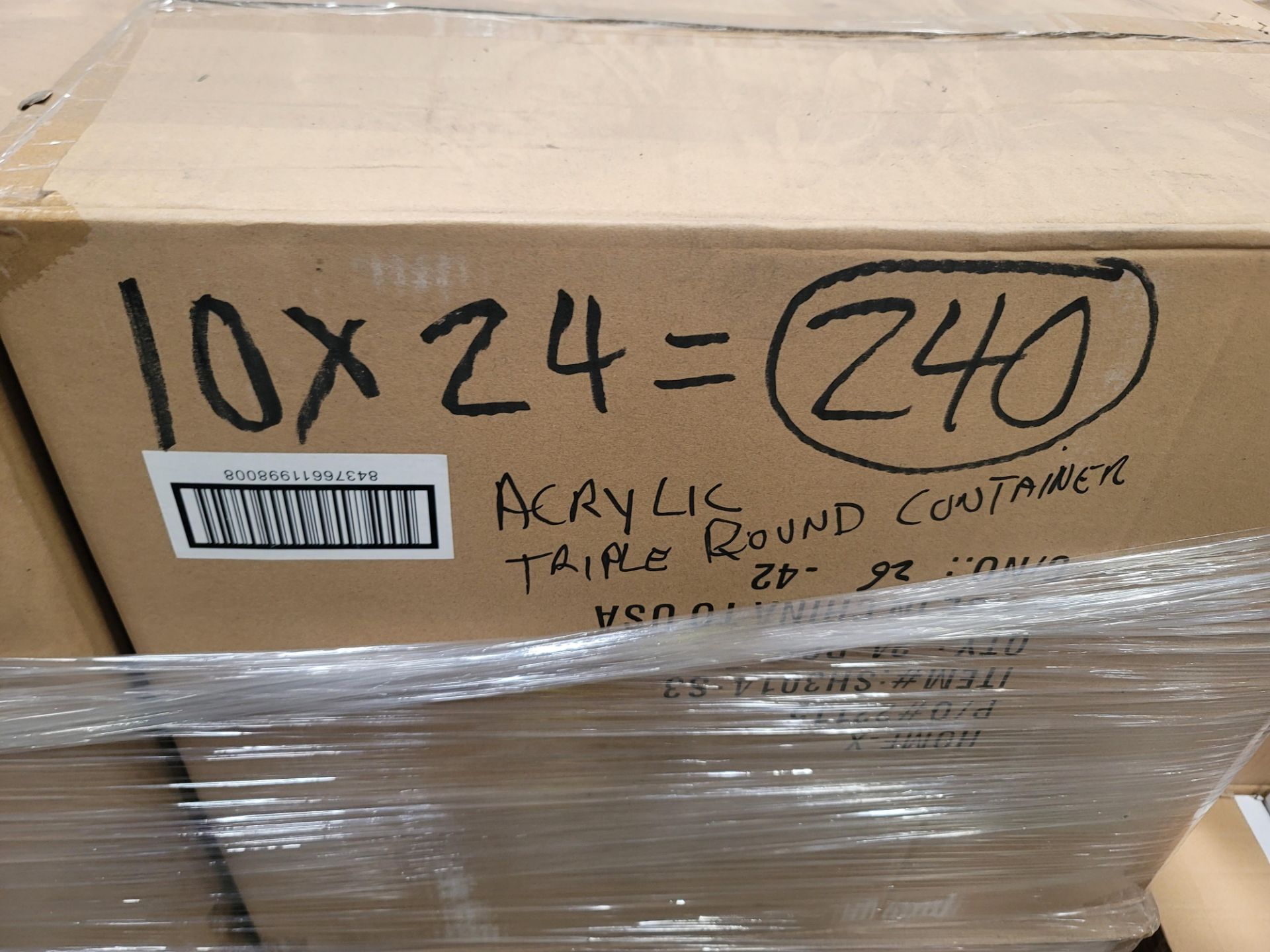 LOT - PALLET OF (240) ACRYLIC TRIPLE ROUND CONTAINERS, (10 CASES/24 PER CASE) - Image 2 of 4