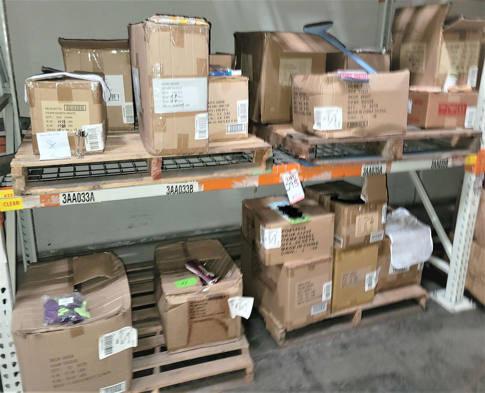 LOT - CONTENTS ONLY OF (2) 8' X 42" SECTIONS OF PALLET RACK, TO INCLUDE: OPEN-CASE, ASSORTED GENERAL