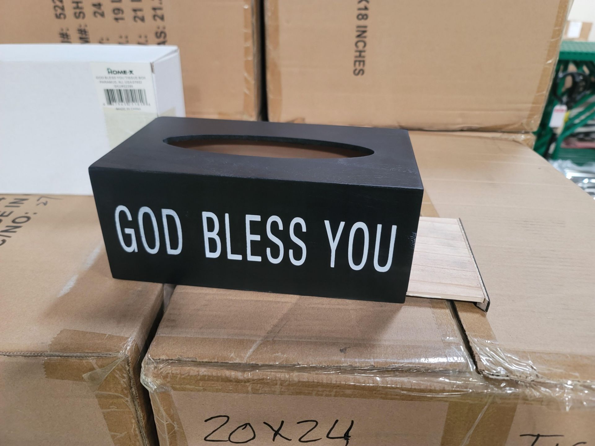 LOT - PALLET OF (480) "GOD BLESS YOU" TISSUE BOX HOLDER, (20 CASES/24 PER CASE)