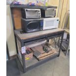 2-DRAWER WORK STATION, W/ BACK & TOP SHELF, 4' X 2' X 5' HT, CONTENTS NOT INCLUDED