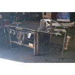 WELDING TABLE, 51" X 51" X 7/16" THICK, 3' TOP HEIGHT, W/ 51" X 27" X 1/4" THICK ADDED PANEL,