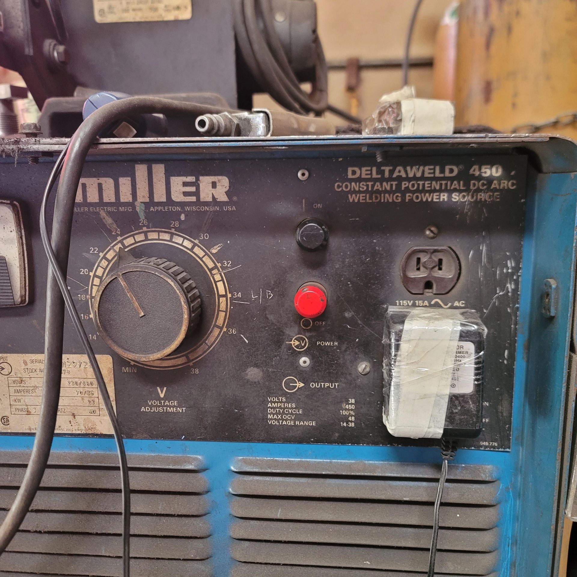 MILLER DELTAWELD 450 WELDING POWER SOURCE, W/ MILLERMATIC 5-54E WIRE FEEDER, GAS CYLINDERS ARE NOT - Image 2 of 7