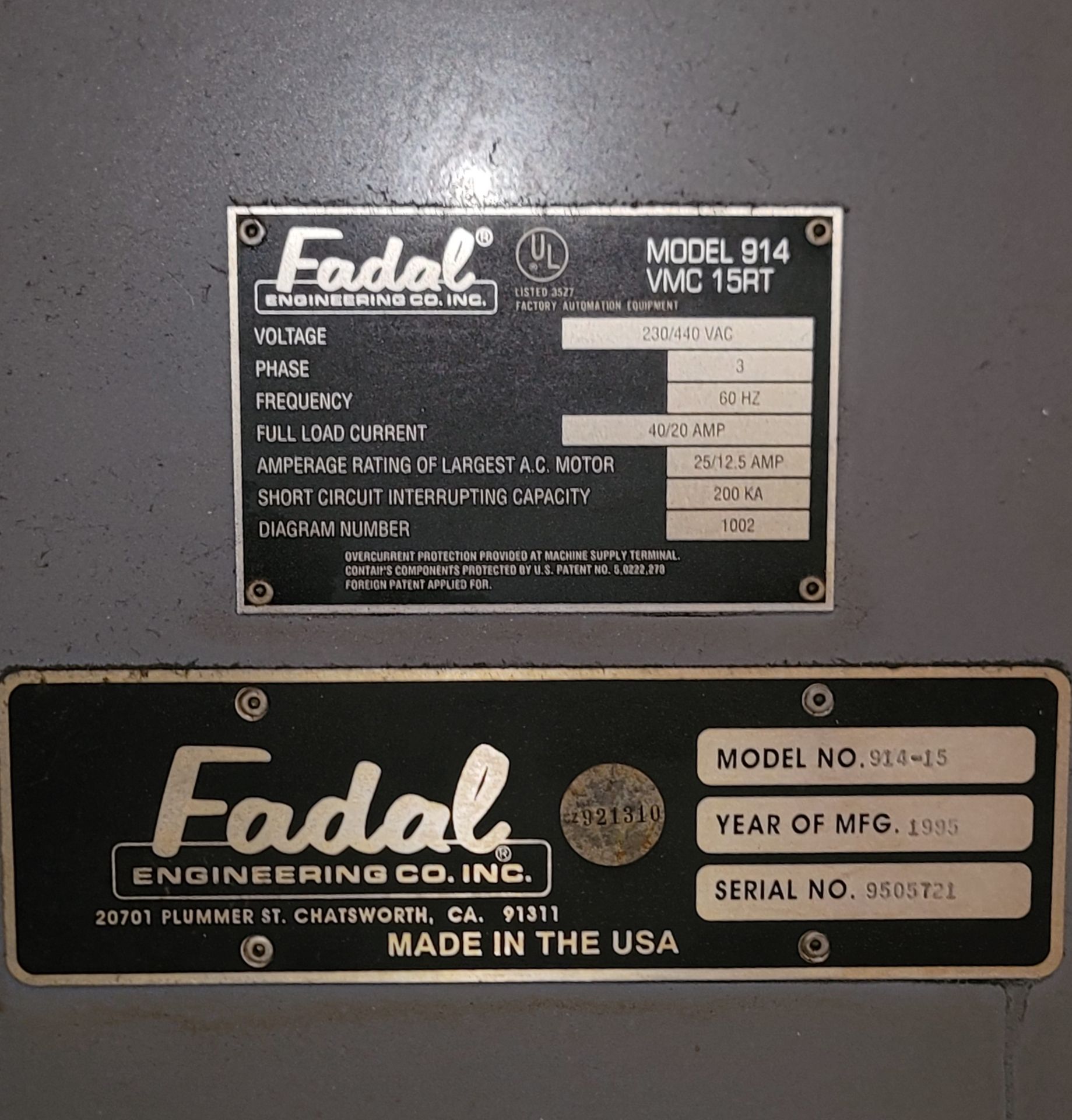 1995 FADAL VMC15XT CNC VERTICAL MACHINING CENTER, MODEL 914-15, FADAL CNC 88HS CONTROL, TRAVELS: 30" - Image 10 of 10