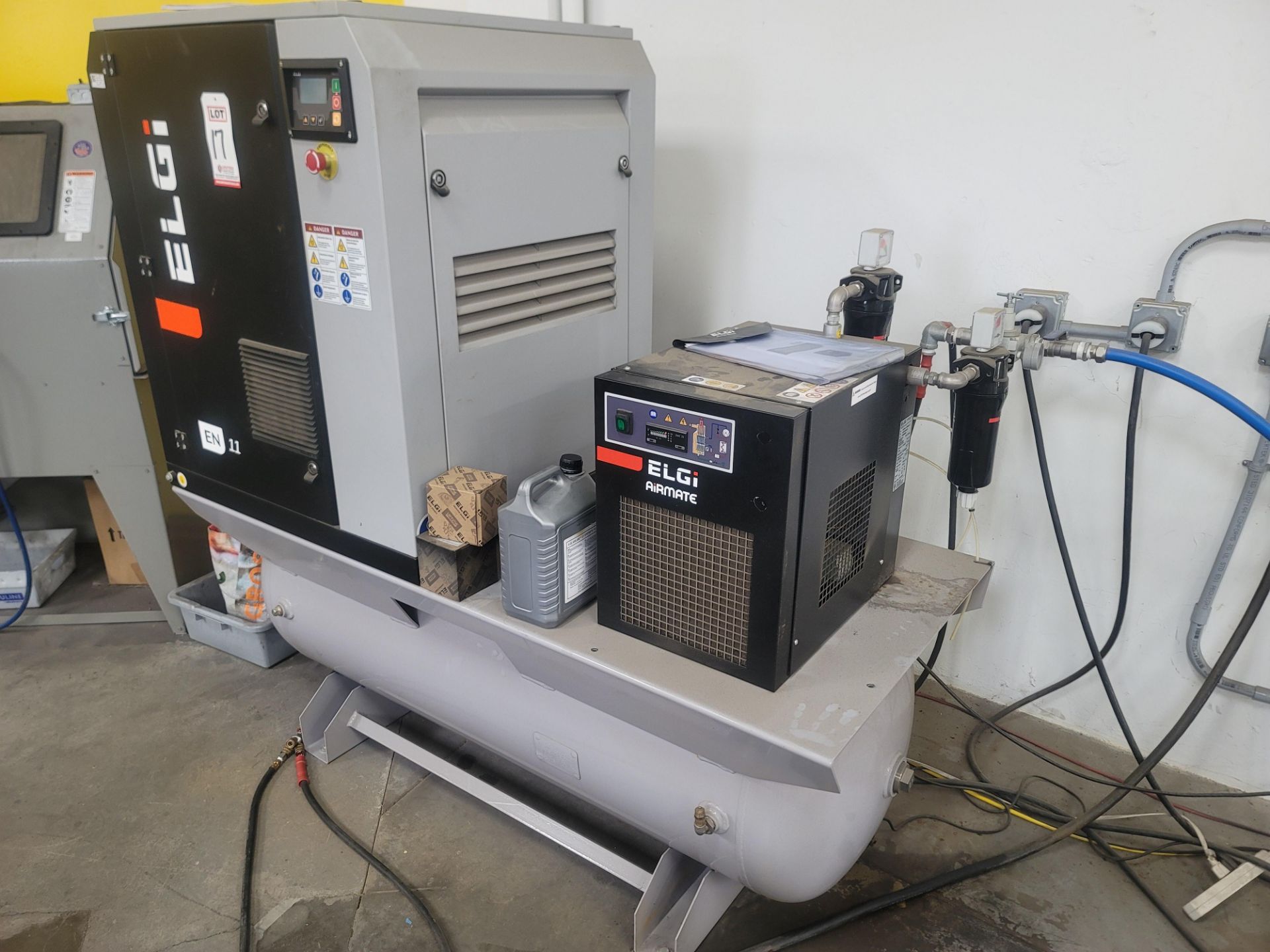 2021 ELGI AIR COMPRESSOR, SCREW TYPE, MODEL EN-11-125, 15 HP, 125 PSIG, 208-230/460V, APPROX. 7,