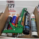 LOT - CAULK GUN AND TUBES OF ADHESIVES AND CAULK