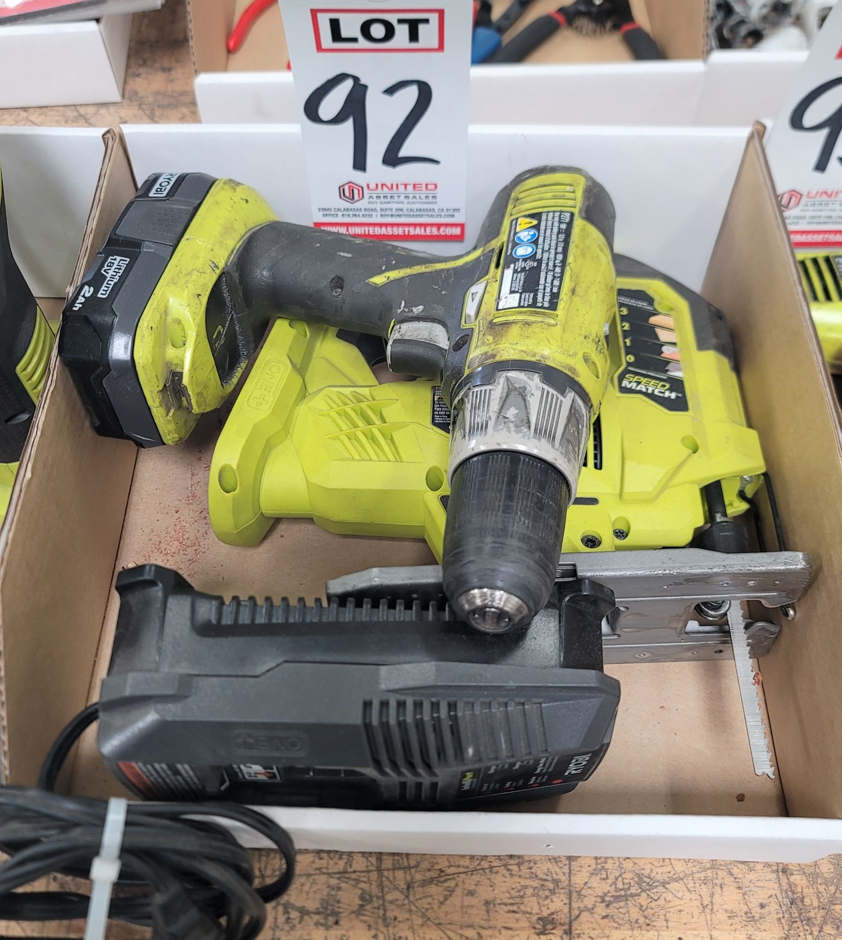 LOT - (1) RYOBI P271 RECHARGEABLE DRILL, (1) P5231 CORDLESS JIG SAW & (1) 18V BATTERY & CHARGER