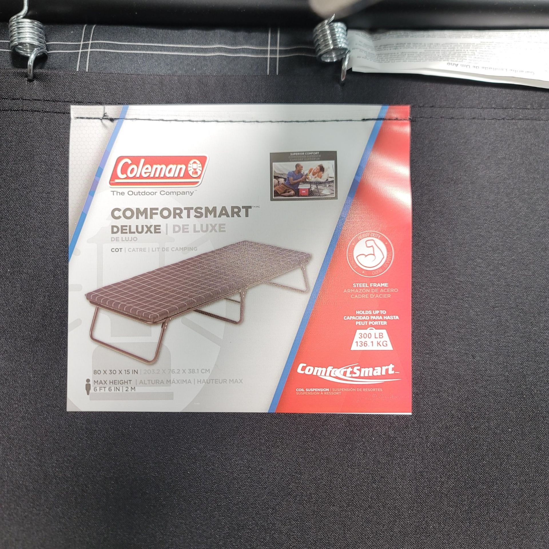 COLEMAN COMFORTSMART DELUXE FOLDING CAMPING COT, HOLDS UP TO 300 LBS, W/ PAD, NEW IN OPEN BOX - Image 2 of 2