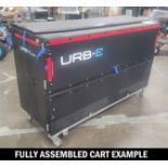 LOT - (2) TWO SHELF ROLLING CARTS, FOLDABLE, SWIVEL WHEEL ON ONE SIDE WITH BRAKE, GULL WING DOORS,