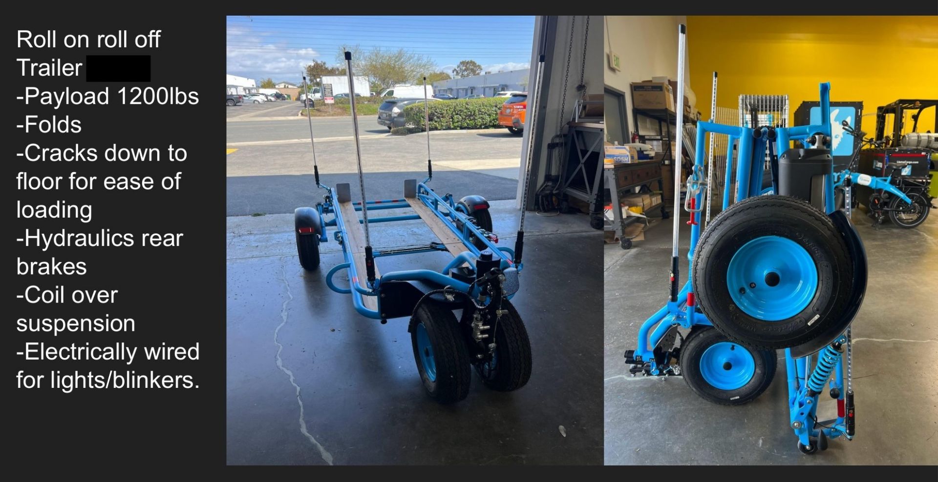 TOWABLE ROLL ON ROLL OFF TRAILER, W/ ELECTRIC LIFT, HYDRAULIC REAR BRAKES, COIL OVER SUSPENSION, - Image 4 of 4