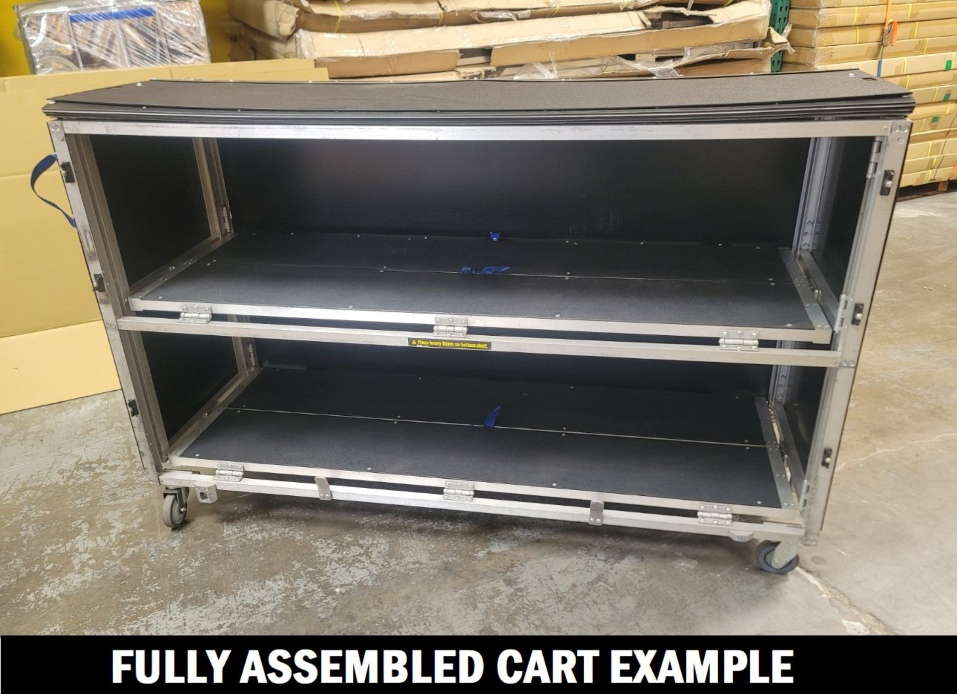 LOT - (2) TWO SHELF ROLLING CARTS, FOLDABLE, SWIVEL WHEEL ON ONE SIDE WITH BRAKE, GULL WING DOORS, - Bild 2 aus 5