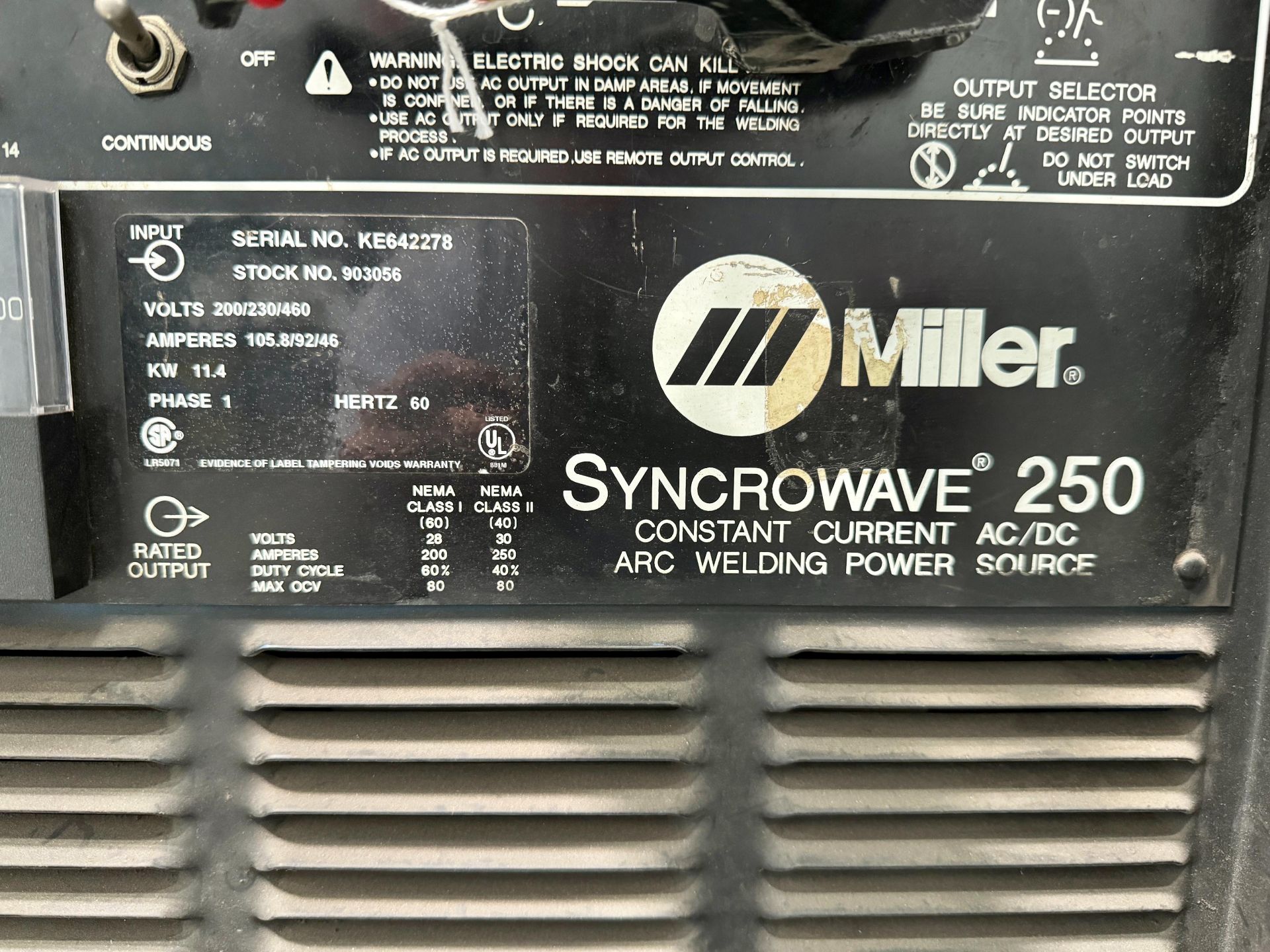 MILLER SYNCROWAVE 250 AC/DC ARC WELDER, S/N KE642278 - Bild 4 aus 5