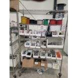 LOT - CONTENTS ONLY OF RACK, TO INCLUDE: ASSORTED ELECTRICAL HARDWARE, WIRE SPOOLS, ETC.
