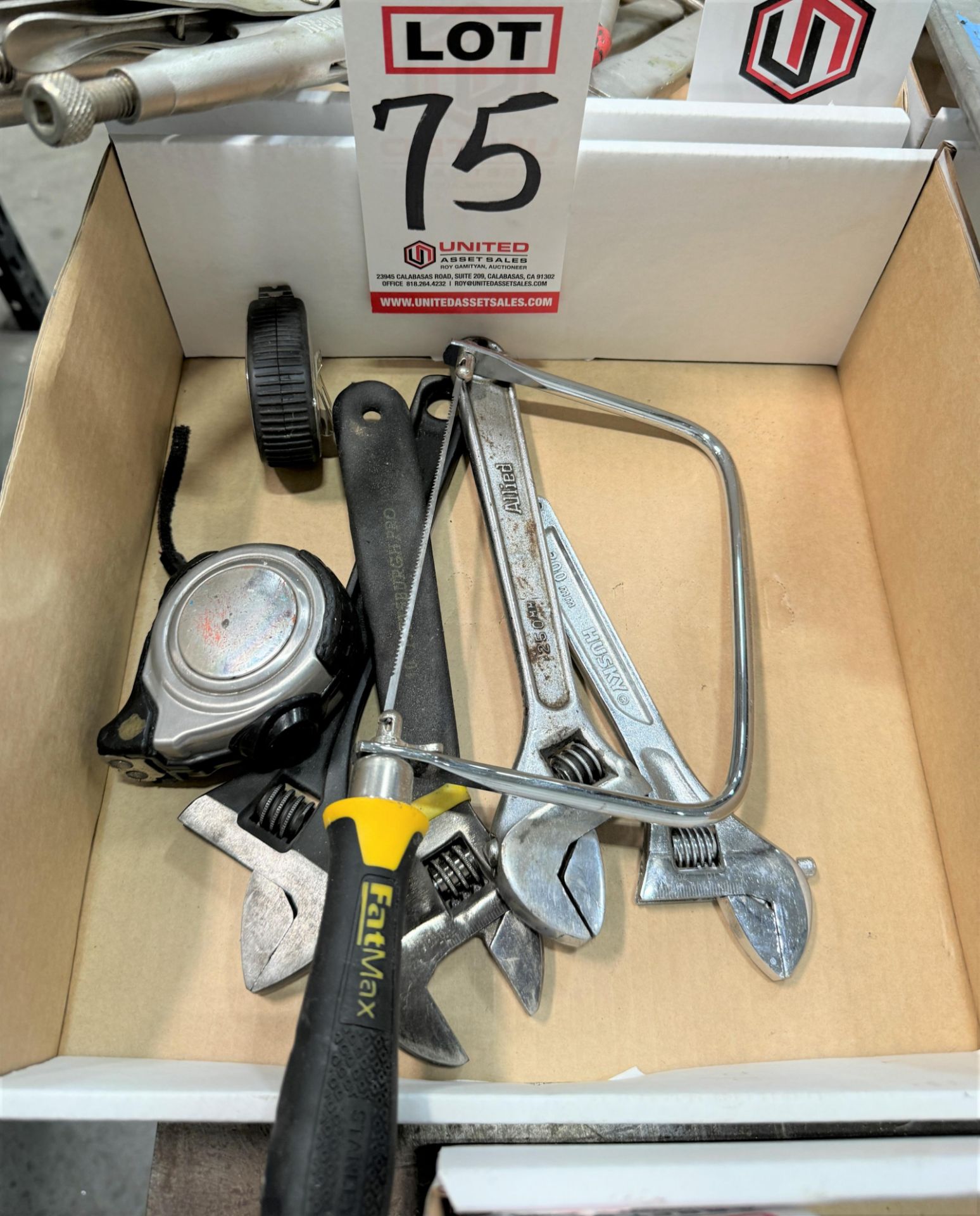 LOT - HACK SAW, TAPE MEASURE AND WRENCHES