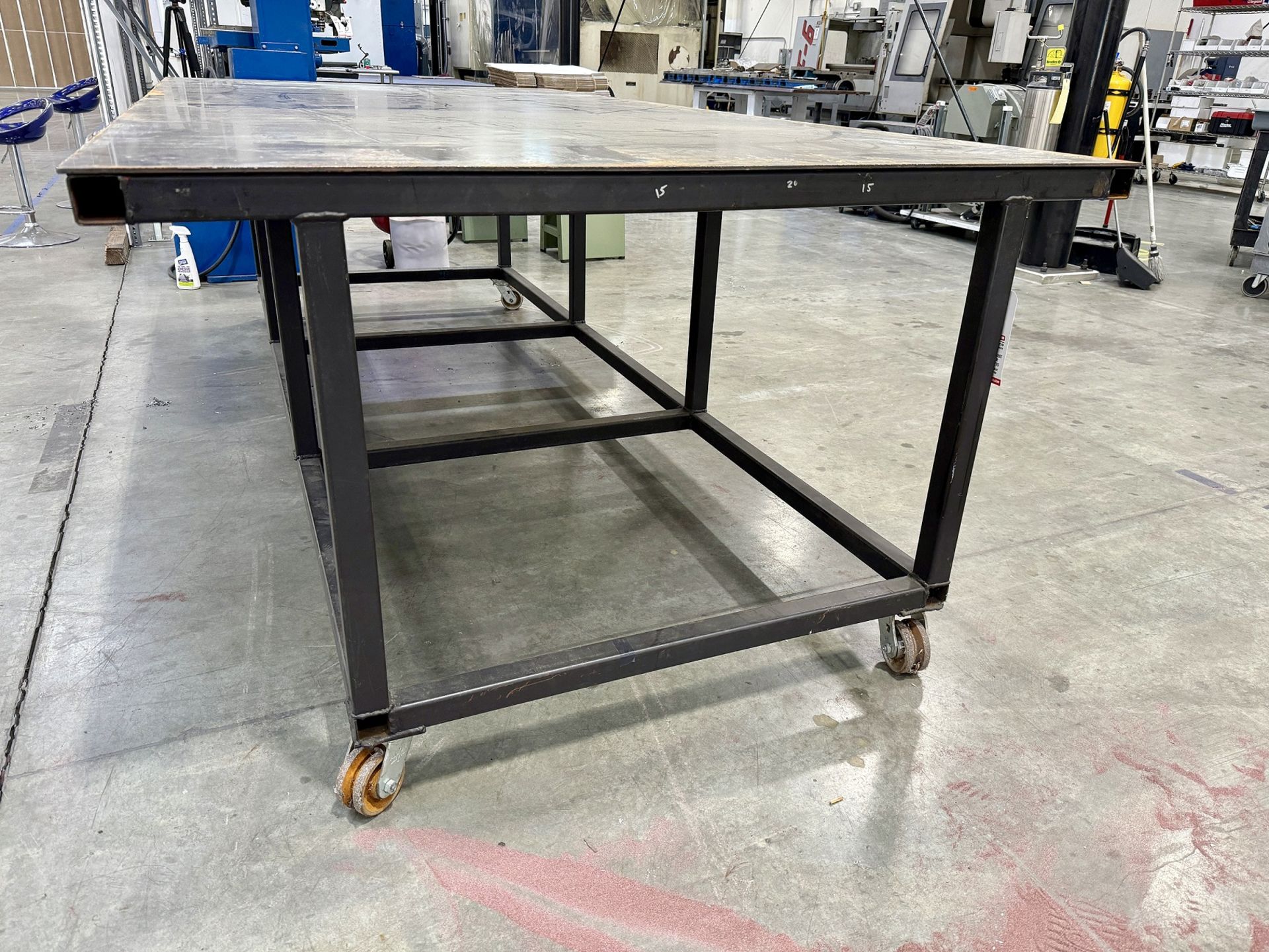 PORTABLE STEEL TABLE, 5' X 10', METAL CASTERS - Image 2 of 2