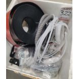 LOT - MISC. HARDWARE, VINYL BASEBOARD, HOSE