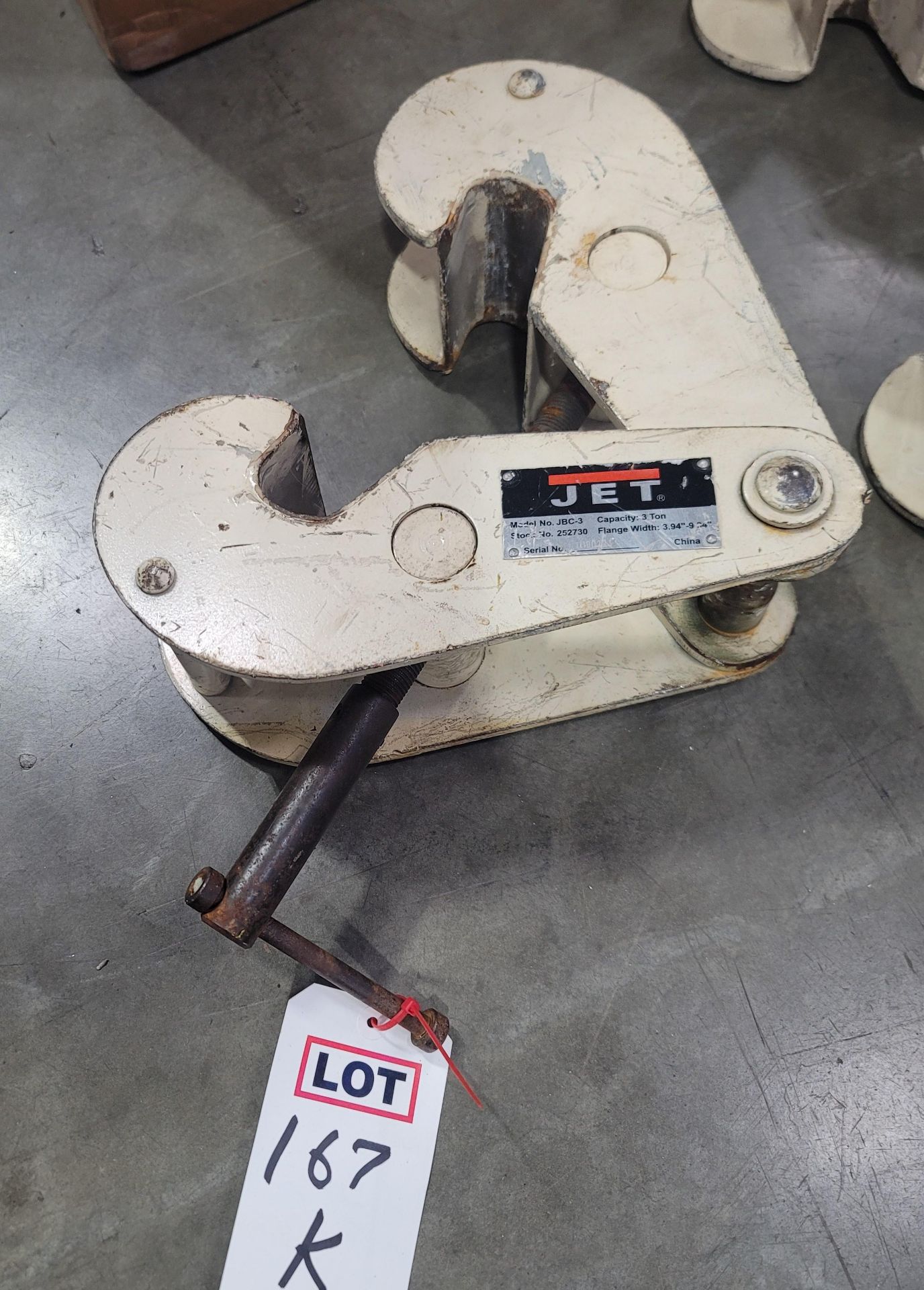 JET 3-TON BEAM CLAMP, MODEL JBC-3, FLANGE WIDTH: 3.94"-9.84"