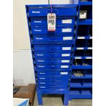 12-DRAWER FASTENAL CABINET, W/ CONTENTS: SCREWS, BOLTS, FLAT WASHERS, HEAT SHRINK TERMINALS