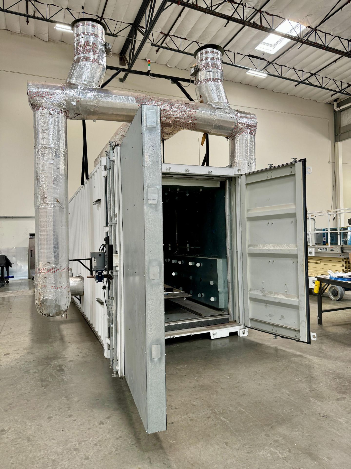 CURING OVEN, 38' X 6' CONTAINER, 350 DEGREES MAX, SIEMENS SIMATIC HMI TOUCH CONTROL, LOADING CART