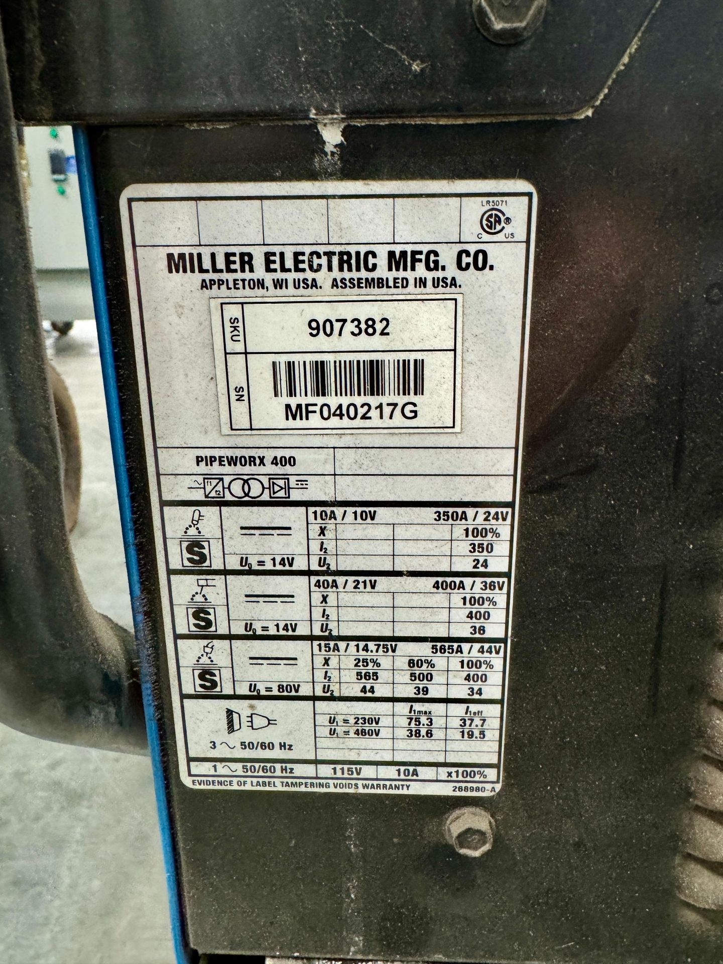 MILLER PIPEWORX 400 WELDER, S/N MF040217C, W/ WIRE FEEDER, OXY TANKS ARE NOT INCLUDED - Image 8 of 8
