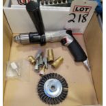 LOT - SIOUX PNEUMATIC REVERSIBLE DRILL, WIRE WHEEL, PNEUMATIC FITTINGS