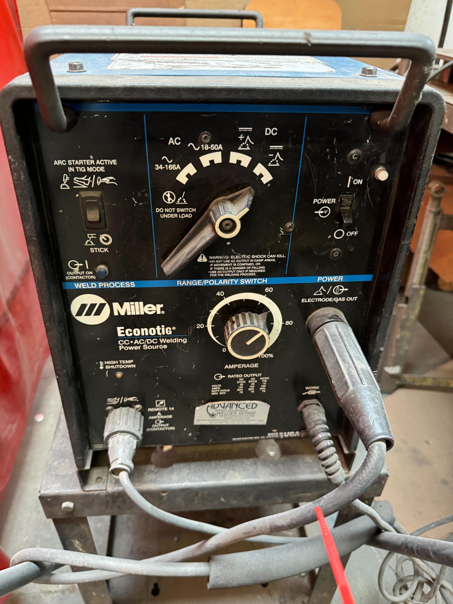 MILLER ECONOTIG CC AC/DC WELDING POWER SOURCE, STOCK NO. 903367, S/N KH433737, W/ CART - Image 4 of 4