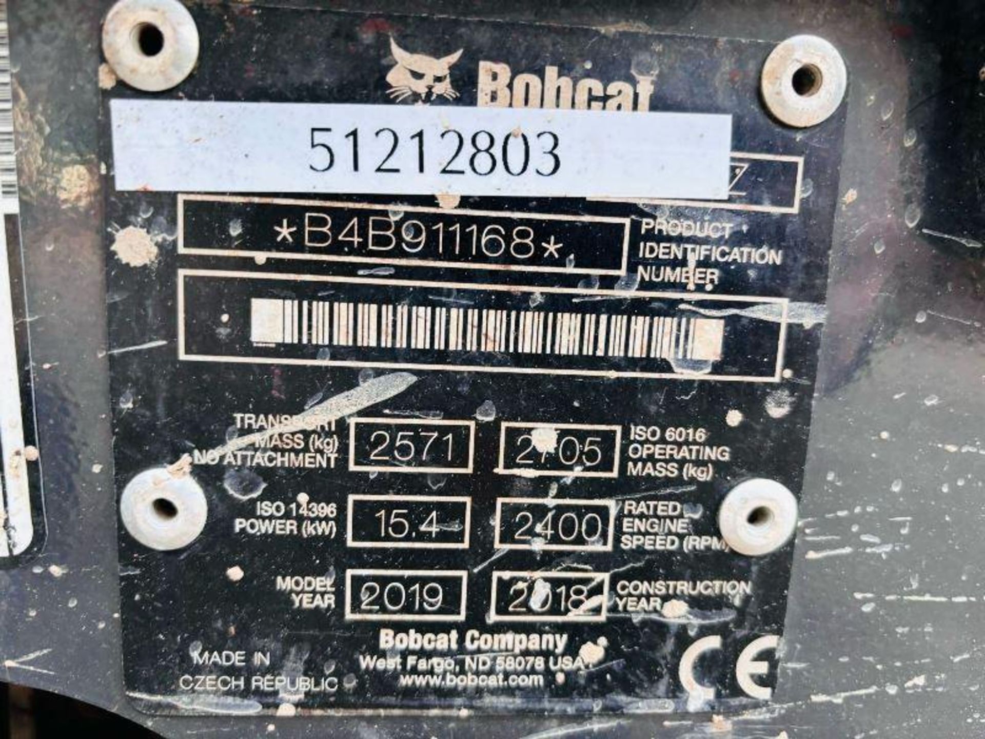BOBCAT E27 EXCAVATOR *ZERO SWING, YEAR 2019, 1189 HOURS* C/W QUICK HITCH  - Image 6 of 18