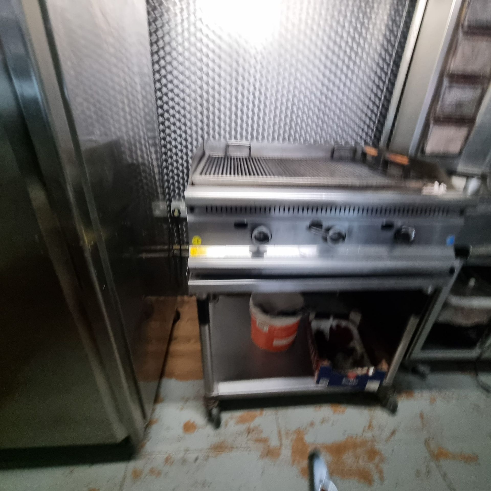 3 BURNER CHARGRILL - NATURAL GAS STILL CONNECTED IN SHOP - 900 MM W - WATER TRAY UNDER - Image 3 of 3