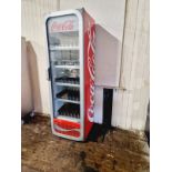 SINGLE DOOR UPRIGHT COKE DISPLAY FRIDGE - ALMOST NEW CONDITION - WORKING AND SERVICED 