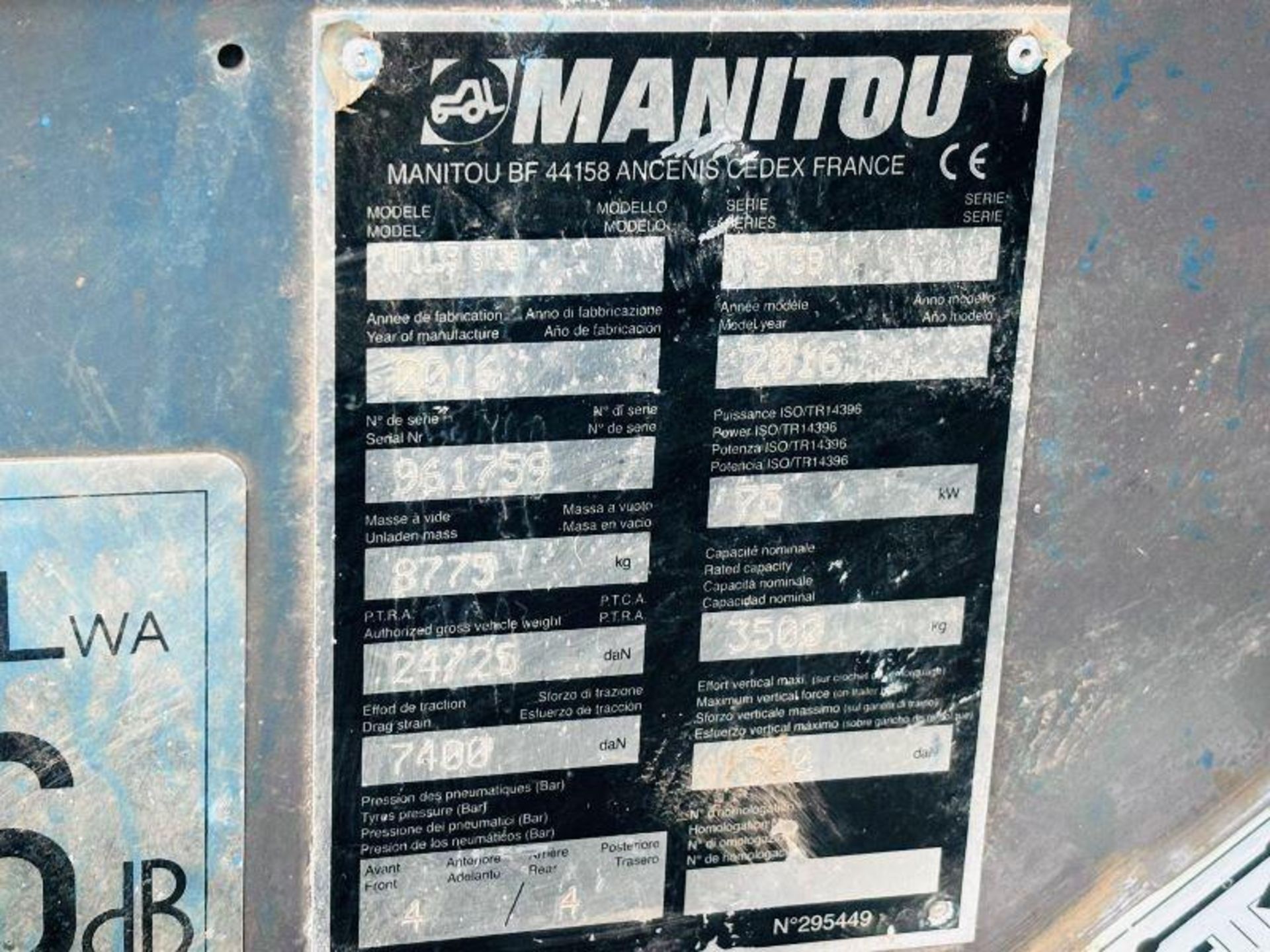 MANITOU MT1135 4WD TURBO TELEHANDLER *YEAR 2016* C/W PALLET TINES - Image 5 of 16